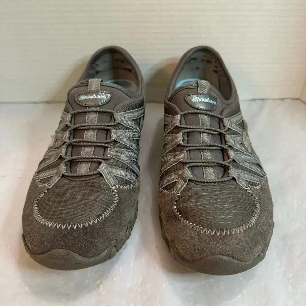 Skechers Grey Suede Leather Bikers Bungee Slip On Sneakers - Picture 2 of 10